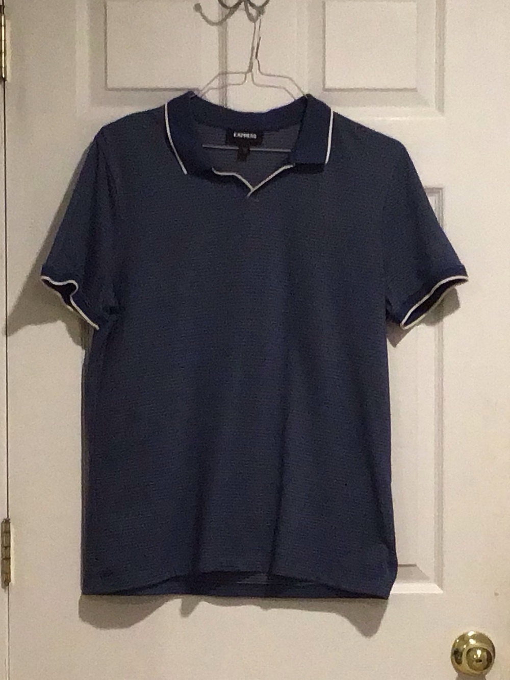 Express Men's Navy Polo Golf Shirt with White Trim Size Medium